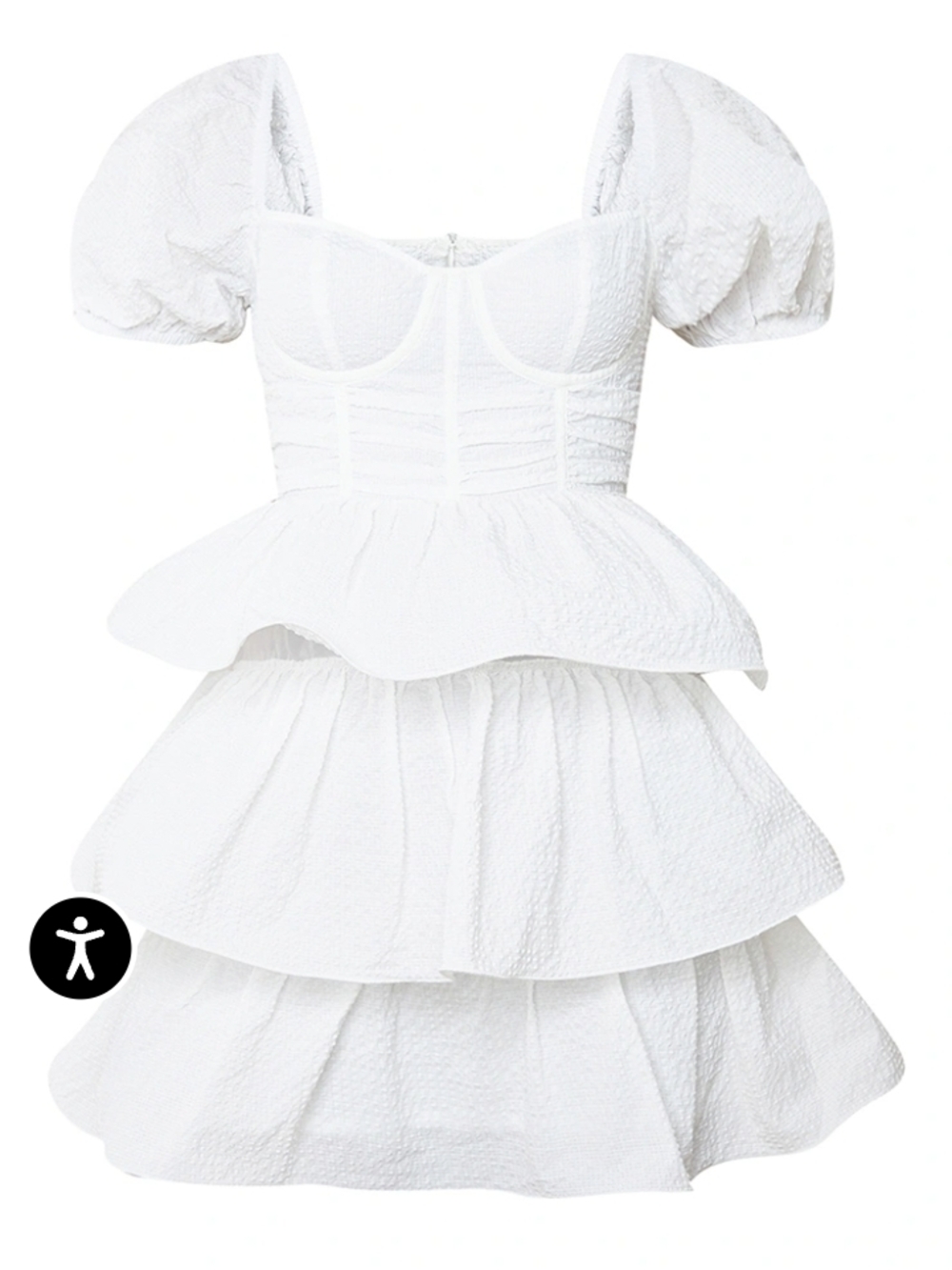 PrettyLittleThing White Tiered Puff-Sleeve Mini Dress - Picture 6 of 6